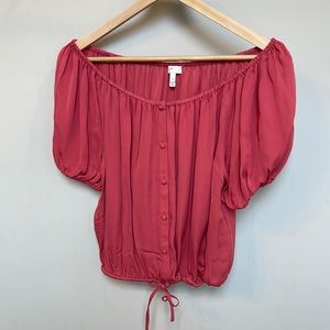 Joie puff sleeve off the shoulder crop button up